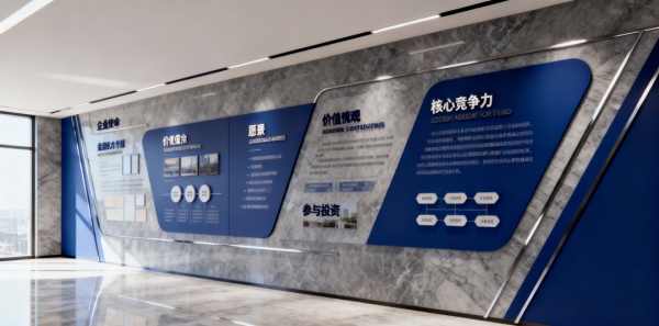 让访客过目不忘！金融公司展厅文化墙这样设计，高级感拉满