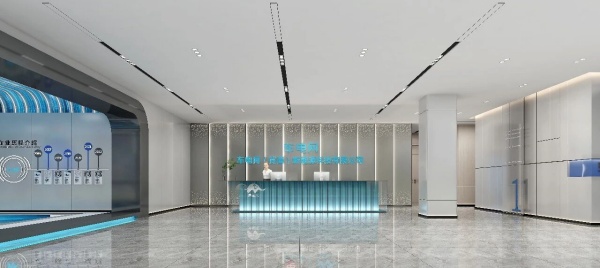 展厅设计以科技蓝为主调，解构新能源展厅的设计美学