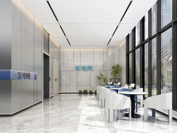 展厅设计以科技蓝为主调，解构新能源展厅的设计美学